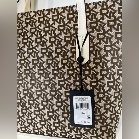 NWT DKNY TOTE SHOULDER BAG WHITE/BROWN - Picture 7 of 13
